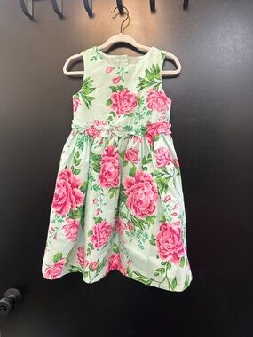 Gymboree Mint Green Floral Party Dress with Pink Roses